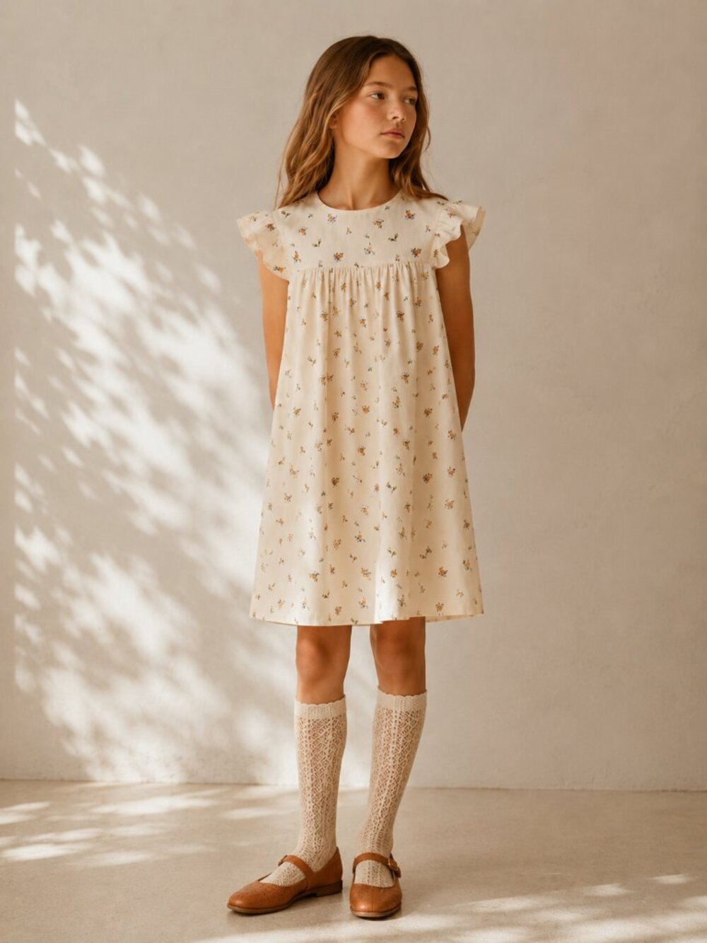 BONPOINT Angie 100% Cotton House Dress Pink Beige